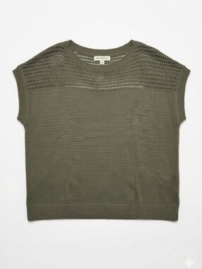PLUS - Max Studio London Army Green Mesh Knit Cap-Sleeve Top
